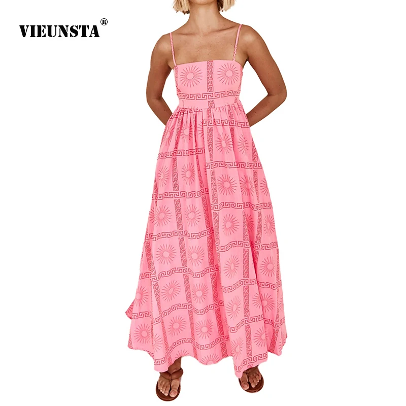 

Little Fresh Printed Slip Dress Square Collar Waistband Hollowed Out Large Swing A-line Skirt New Womens Clothing In Spring 2024
