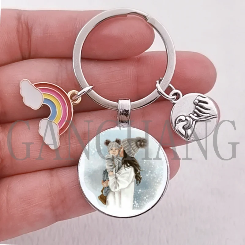 Famiglia felice Super Papà Mamma Ragazzo Ragazza Regalo per la festa della mamma Portachiavi Divertimento per uomo e donna Portachiavi cabochon in vetro Regalo genore-figlio