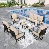 Patio Furniture Sets for 7 Outdoor Conversation Set 7 Pcs with 2 x Swivel Chairs, 2 x Armrest Sofa Chairs, 1 x 3-Seat Sofa 1