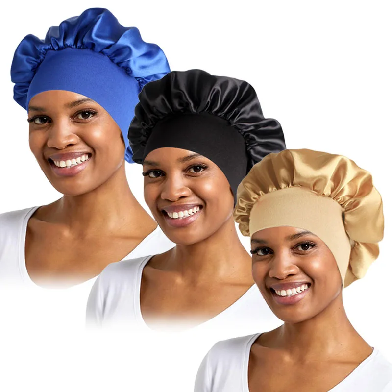 3PCS/LOT Women Satin Sleeping Hat Adjust Head Cover Bonnet Silky Nightcap Shower Cap Hair Care Unisex Cap Hair Styling Tools 3pcs carbon fiber texture car styling interior passenger door window lift button cover trim for bmw 5 series f10 f18 2011 2017