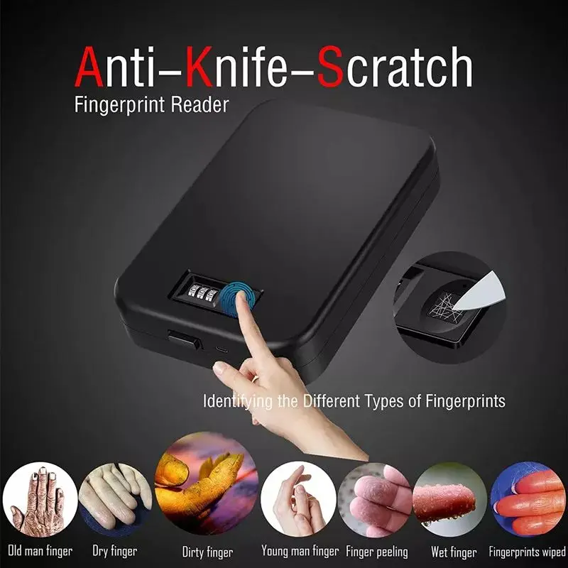 Portable Travel Fingerprint Pistol Safe Waterproof Moisture-Proof Box Mini Handgun Gun Safe with Steel Rope