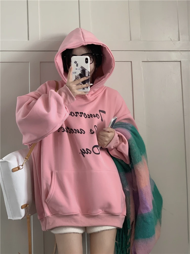 

New Two-Color Winter Plus Fleece Hooded Letter Print Not Ball 2023
