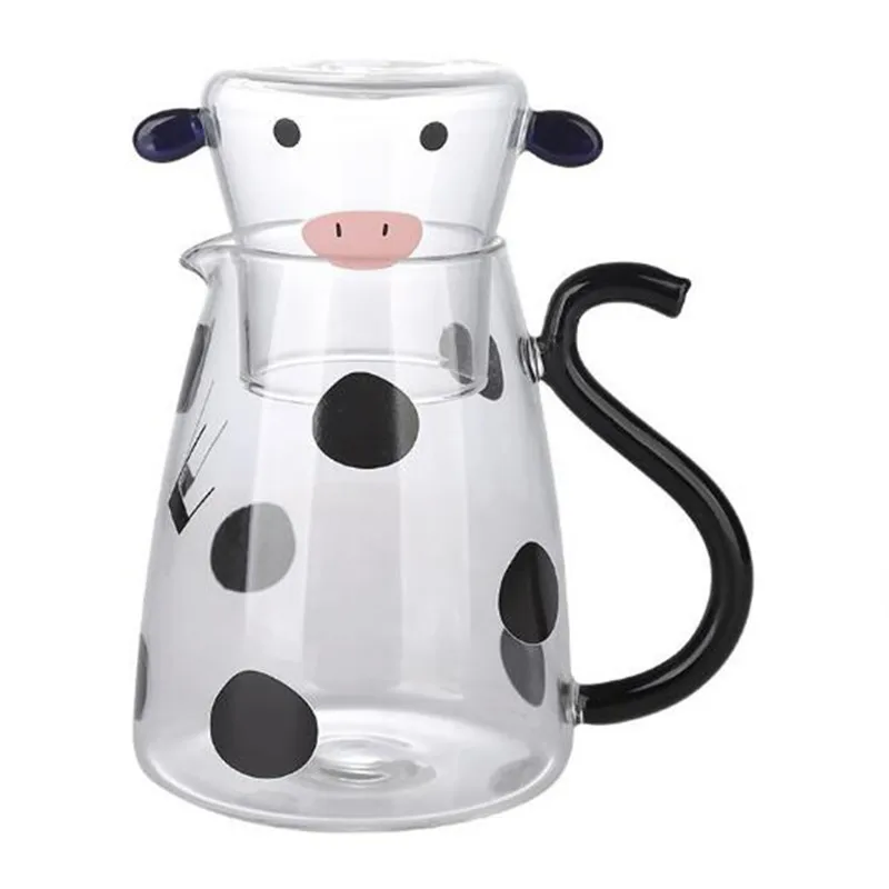 

550ml Night Bedside Water Carafe Glass Cup Set Cartoon Mug Cow Glass Juice Water Pitcher With Cup Water dispenser Kettle