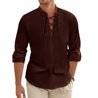 Chemise Vintage à manches longues pour hommes, haut Viking médiéval en coton, Costume d'halloween, t-shirts respirants pour hommes, chemises de Yoga, nouvelle collection 5