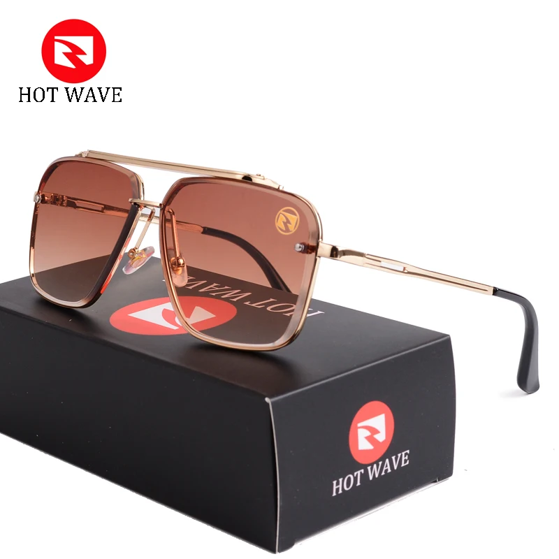 

HOT WAVE brand hot square rimless driving sunglasses women men Gradient lens Metal frame outdoor quality sports sunglasses