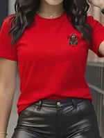 summer Graphic T-Shirt Short Sleeve Crew Neck with Soft Comfortable Spring Women's Light Blue Casual Teddy Bear - Image 4