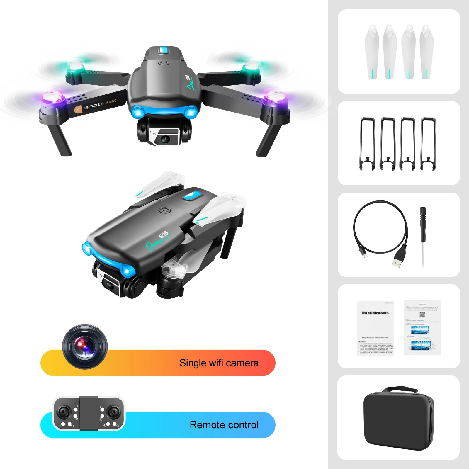 S98 Drone 4k Hd Camera Rc Quadcopter 6-axis Gyroscope 2.4ghz 4ch