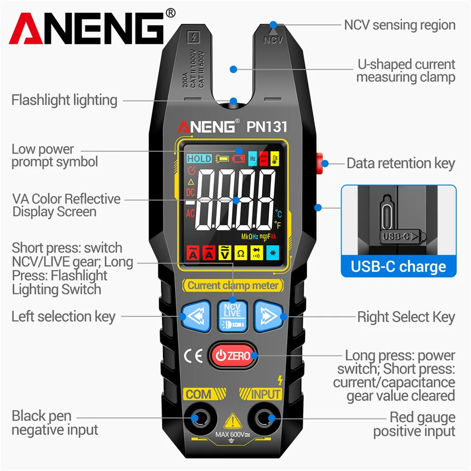 Aneng PN131 Digital Clamp Meter Voltage Tester