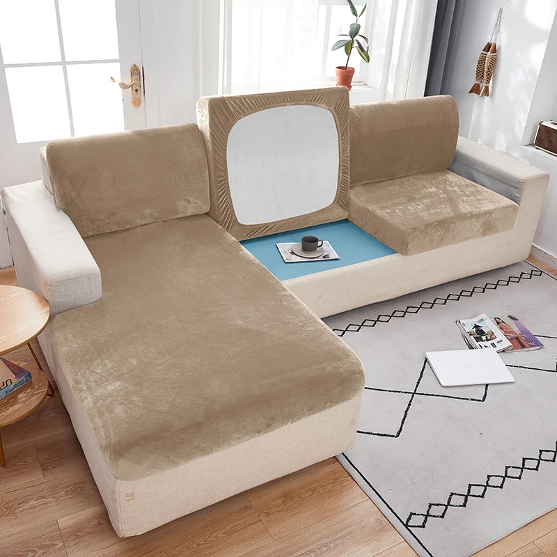 Velvet Sofa Cushion Cover for Living Room Elastic Soft Solid Color Sofa Furniture Protector Stretch Decor Couch Covers 11 Sizes sofa covers