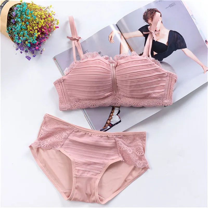 Small Bra Girl Underwear Set for Female Wire Free Lace Panties Bra Sets Adjustable Straps Bralettes Panty Woman Push Up Lingerie