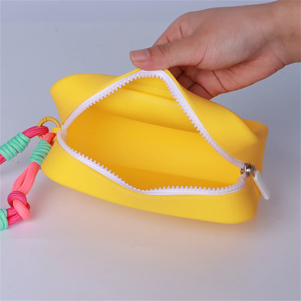 Candy Color Silicone Makeup Bag With Braided Wrist Rope Portable Lanyard Cosmetic Bags Waterproof Zipper Toiletries Lipstick Bag