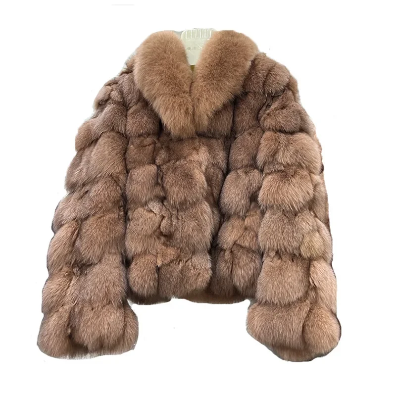 Fur Coat Short Winter Ladies Fox Fur Collar Women Real Fur Jacket Knitted Thick Warm Women's Clothing Sexy Club Outerwear Warm