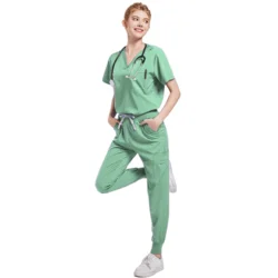 Short-Sleeved Handwashing Work Uniform for Medical and Pet Care Professionals (Light green)