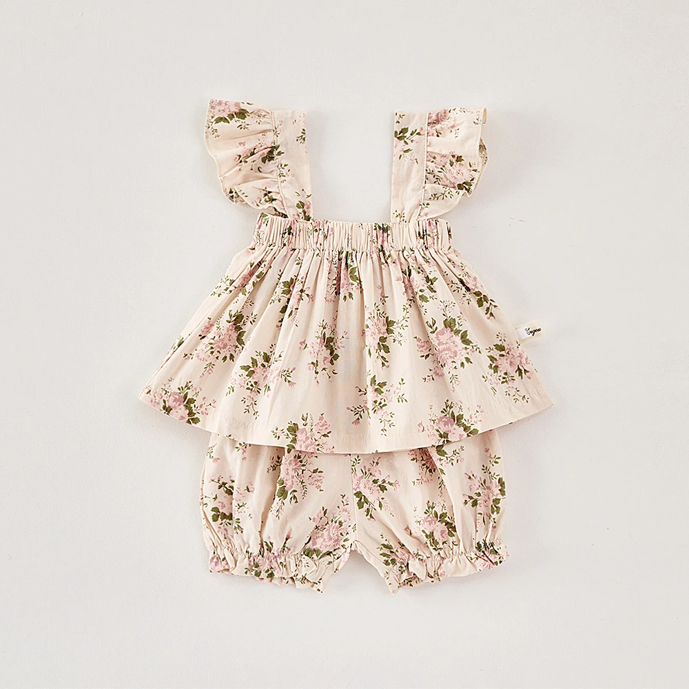thumbnail image 1 of Nuevo conjunto fino de verano con estampado Floral para niñas, elegante Top sin mangas con tirantes y pantalones cortos, traje infantil, traje para niños de 0 a 3 años, 1 of 6