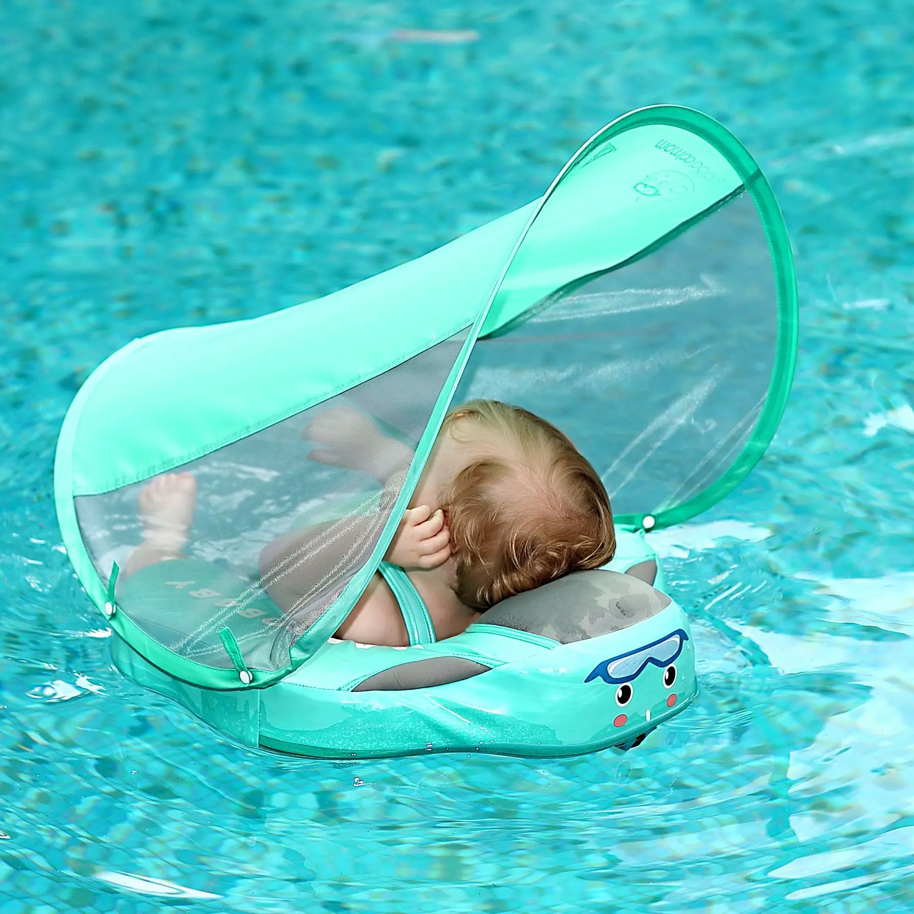 NEWBabySwimmingFloatRingSwimTrainerNonInflatableSunshadeKids