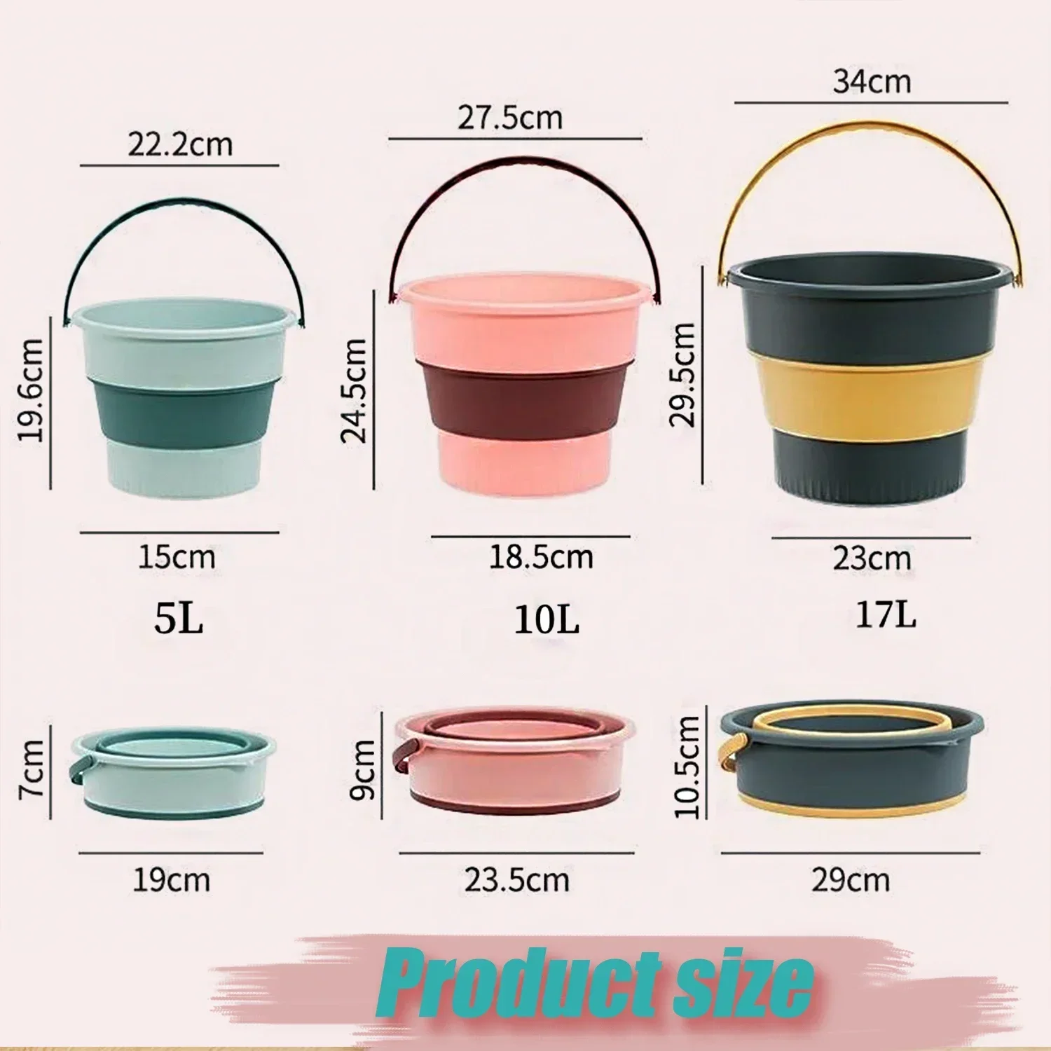 Collapsible Sand Bucket & Laundry Basket - Foldable Portable Bucket For Beach, Camping, Fishing, Car Wash - View #3