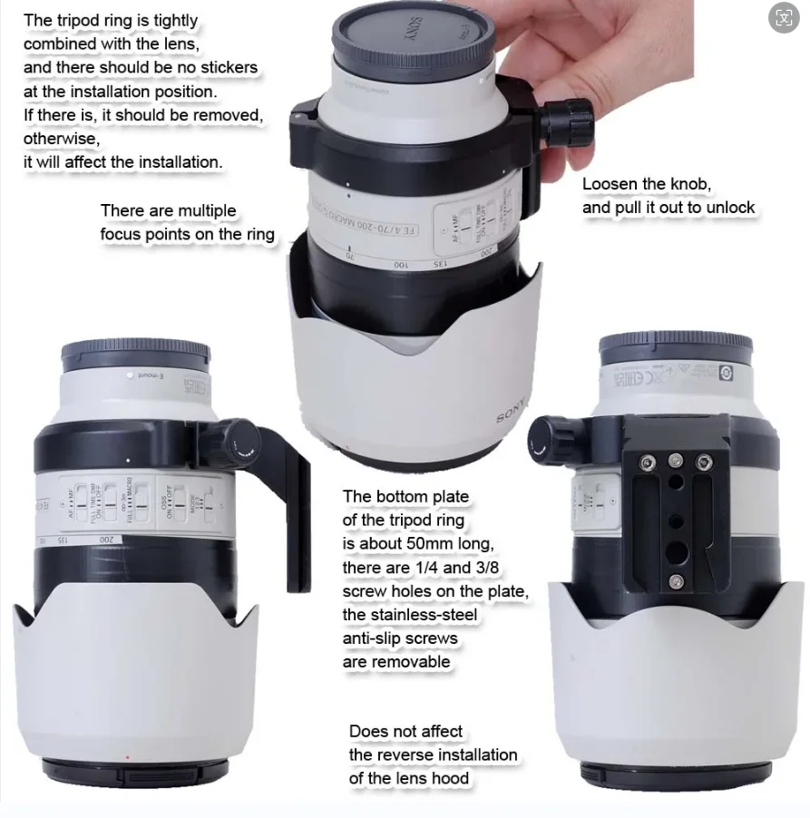 IShoot Tripod Mount Ring Lens Collar With Quick Release Plate - Compatible With Select Sony FE Lenses
