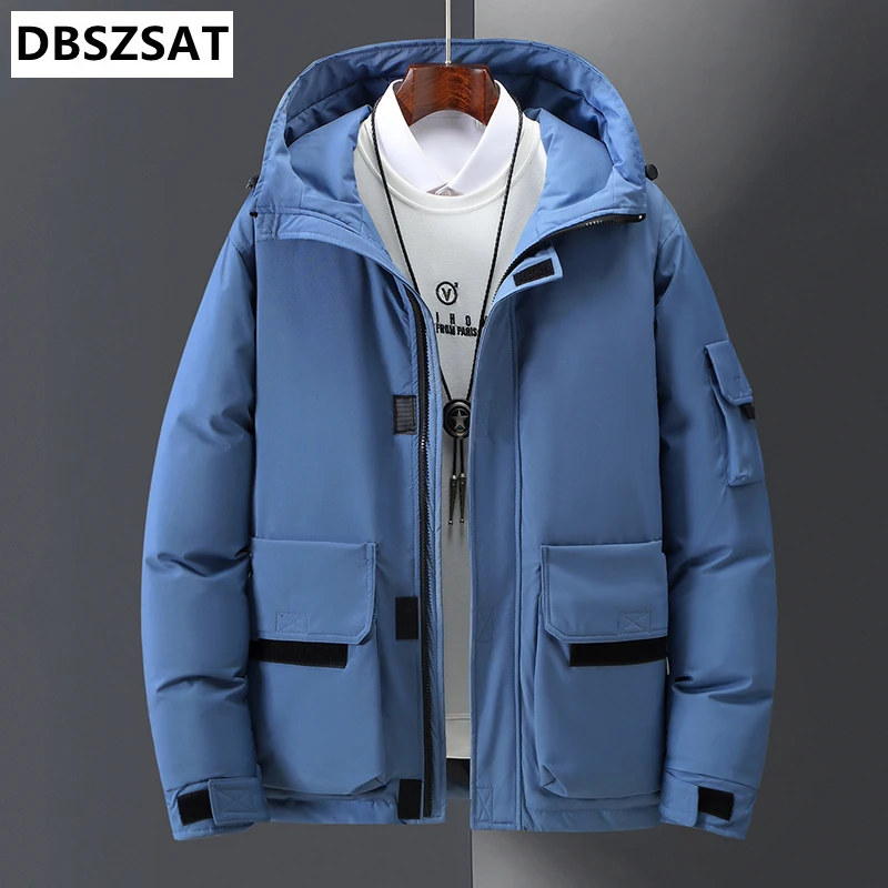 

Мужская длинная куртка на белом утином пуху, с капюшоном, зима 90%