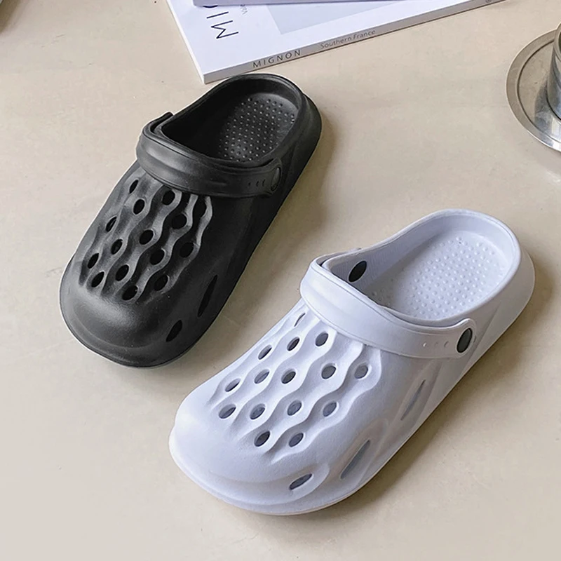 Leather Sandals Men Flip Flops Outside Beach Slippers EVA Light Soft Footwear Male Flat Shoes Summer