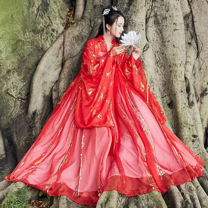 Red Women Hanfu Dress Traditional Chinese Cloth Outfit Ancient Folk Dance Stage Costumes Oriental Fairy Princess Cosplay