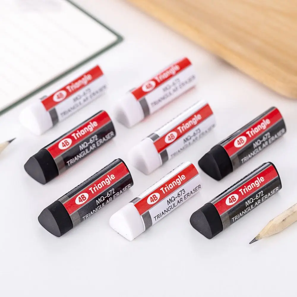4B Erasers Black White Sketching Art Triangular Eraser Long-lasting Rubber Pencil Eraser Stationery