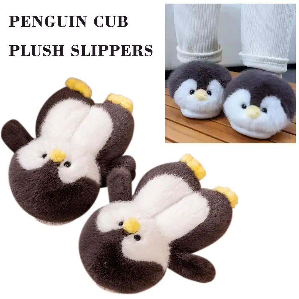Cute Cartoon Penguin Chick Shape Plush Slippers Home Cotton Shoes Winter Kawaii Plush Non Toys House -Slip Women B0X9