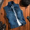 New 2024 Spring Autumn Men Lapel Denim Vest Mens Casual Sleeveless Jeans Jacket Male Streetwear Solid Color Waistcoat D706 4