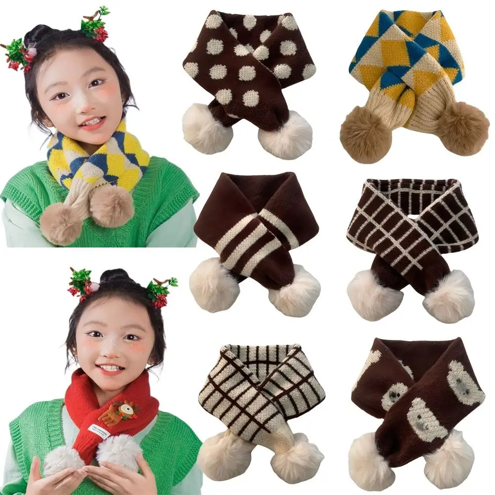 Cartoon Bib Thermal Neck Warmer Thickening Windproof Boys Girls Knitting Scarf Snap Fastener Children Kids Winter Scarves