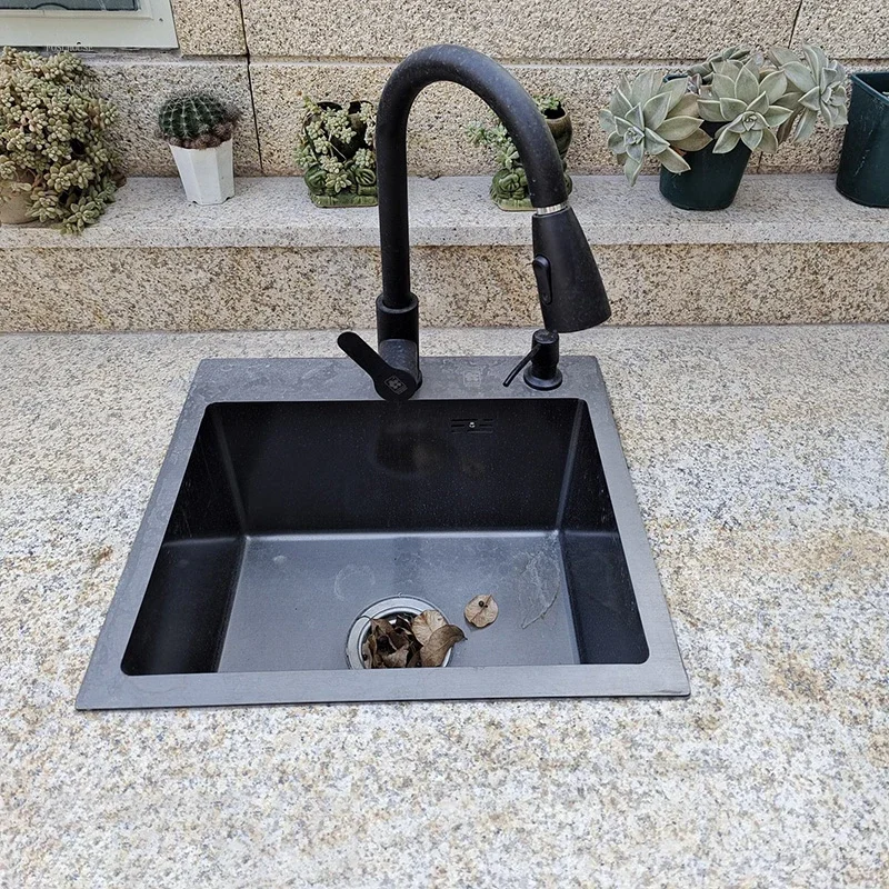 Bar Balcony Mini Sink Single Tank 304 Stainless Steel Kitchen Sinks Black Nano Thicken Wash Basin Small Sink Kitchen Accessories 6