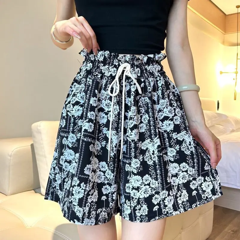 

Flower Bud Shorts for Women Summer Thin Style New Loose Fitting High Waisted Chiffon Casual Wide Leg A-line for Slimming Effect