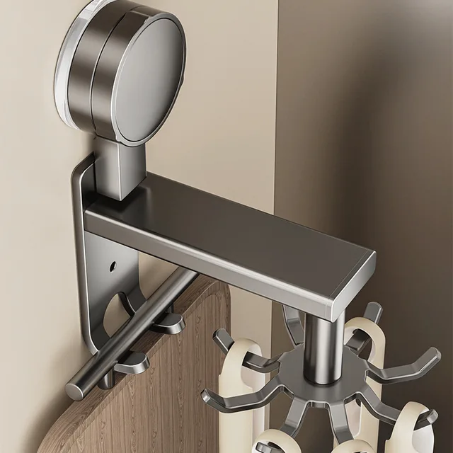 360 ° Gancio a ventosa rotante - Supporto da parete a 6 artigli senza trapano per utensili da cucina, organizer per spatola/cucchiaio (1 pezzo) Salvaspazio 6