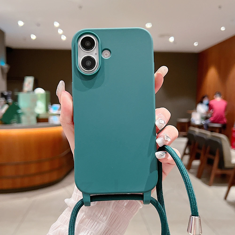 Matte Silicone Crossbody Phone Case with Necklace Strap - Candy Soft Shockproof Cover