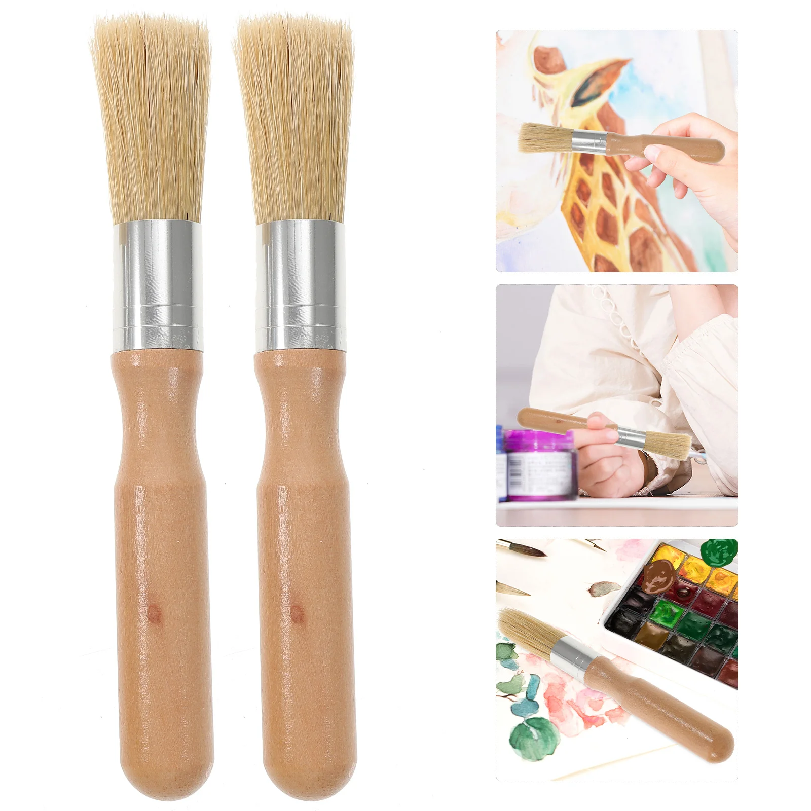 

2 Pcs Paint Brush Oil Painting Tool Bristle Wooden Handle Chalk Acrylic Stencil