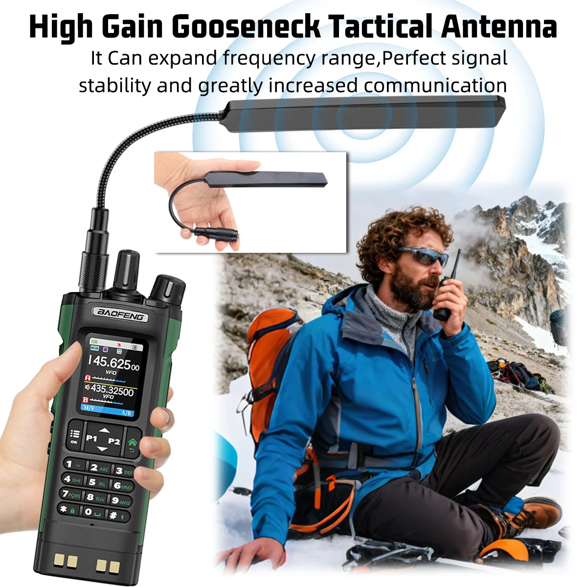 ABBREE AR-188 V2 구즈넥 전술 안테나 SMA-여성형 VHF UHF (바오펑 UV-5R UV-5R MINI UV-5RH UV-21 PRO UV-32 무전기용)
