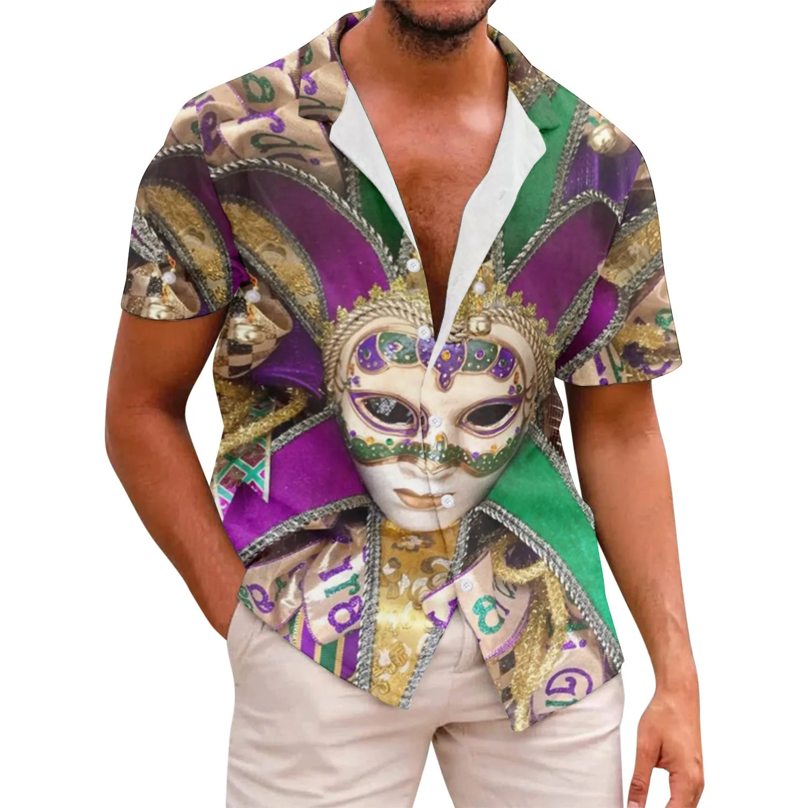 

Рубашка мужская с отложным воротником, Повседневная Свободная с геометрическим принтом, с короткими рукавами, на пуговицах, с отложным воротником