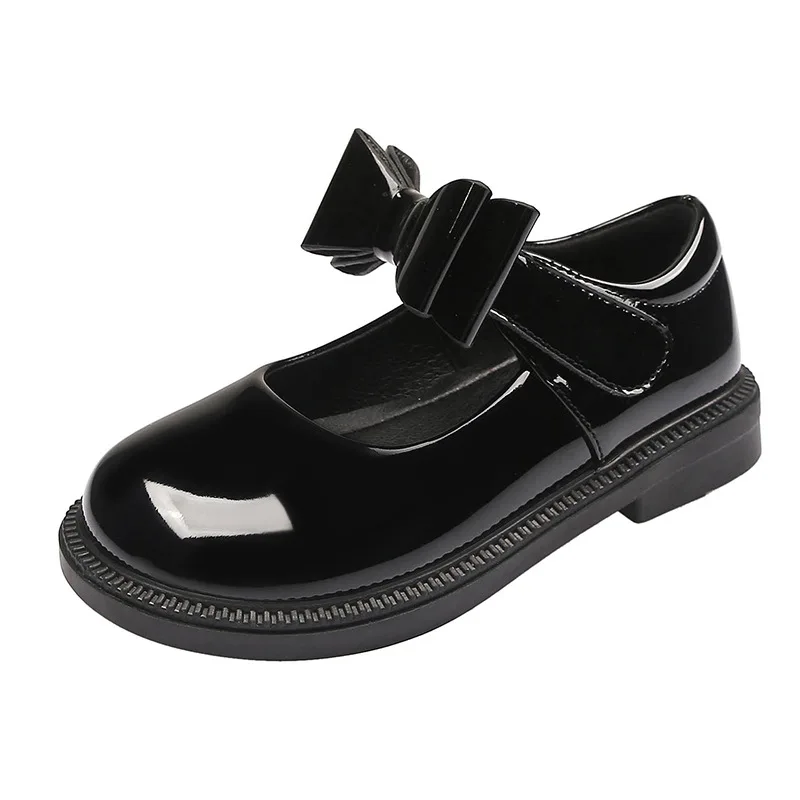 New Girl Leather Shoes Princess Kid Student School Causal Black Versatile Shoes Hook & Loop Children Glossy Mary Jane Autumn Hot 2