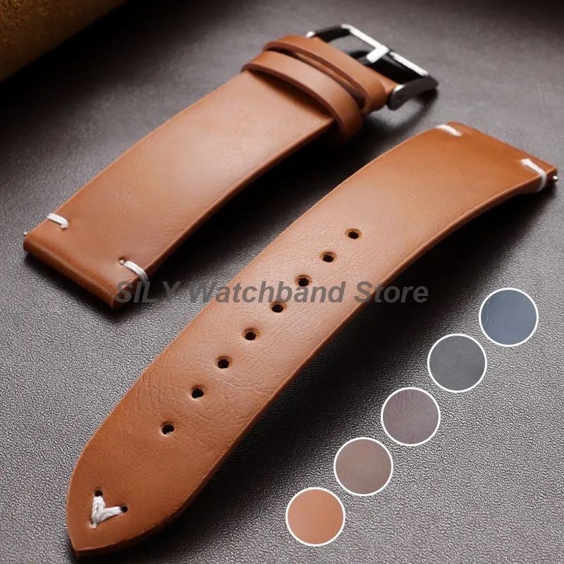 Handmade Retro Oil Wax Leather Watch Strap – Quick Release Bracelet Belt