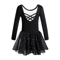 Girls Ballet Leotards for Dance Camisole Dress Hollow Crisscross Back,Shiny Skirt - Image 2