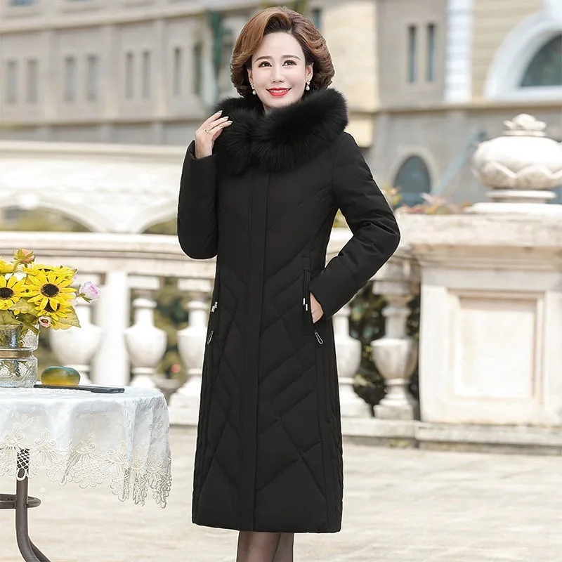 2023 New Women Down Jacket Winter Coat Female Long Parkas Loose Thick Large Size Outwear Hooded Fur Collar Leisure Time Overcoat