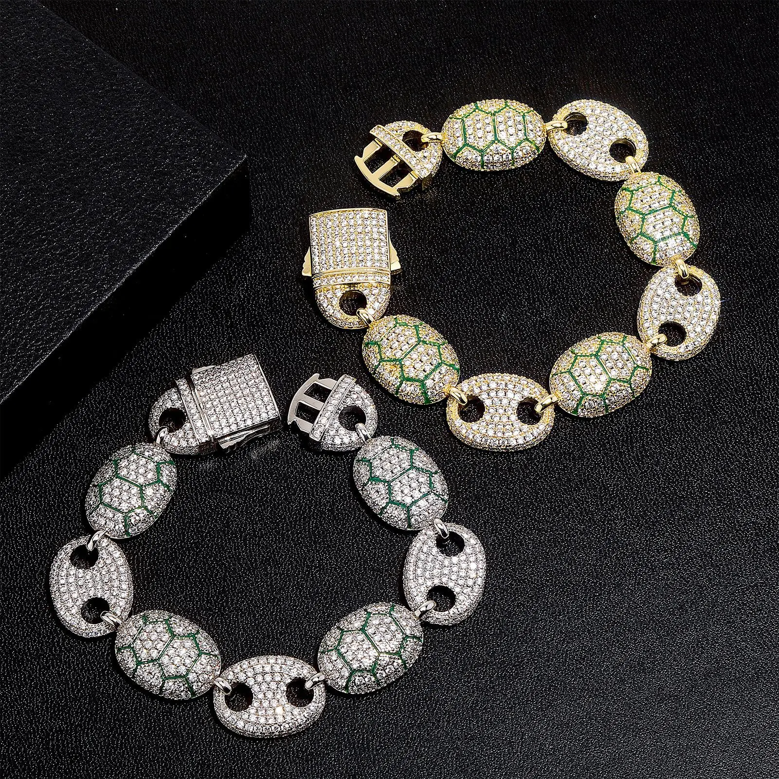 

Turtle Painting Oil Coffee Bean Bling Iced Out Brass Bracelet Mirco Pave Prong Setting Female Male Fashion Hip Hop Jewelry BB039