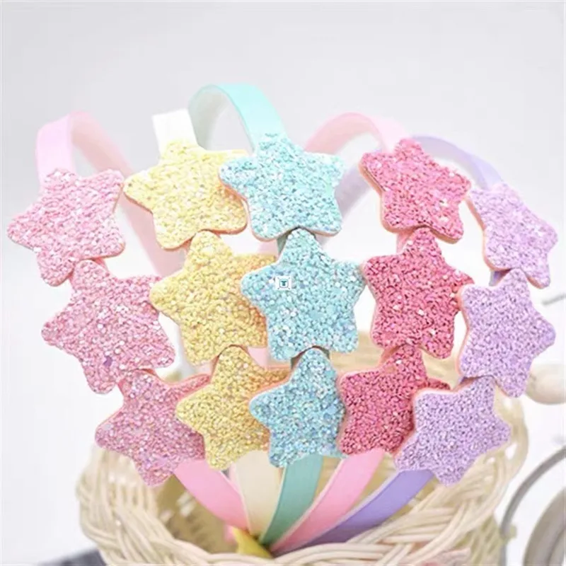 

2022 Fashion Glitter Hair Bands Girls Candy Color Hair Hoop Hairbands Lovely Bow Stars Headbands For Kids Hair Accessories