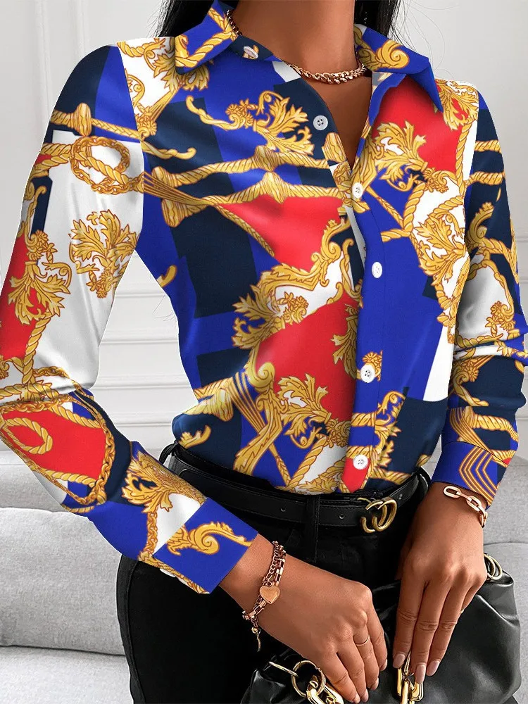 Hirigin Woman Ladies Blouse Clothes Fashion Lapel Long Sleeve Buttons