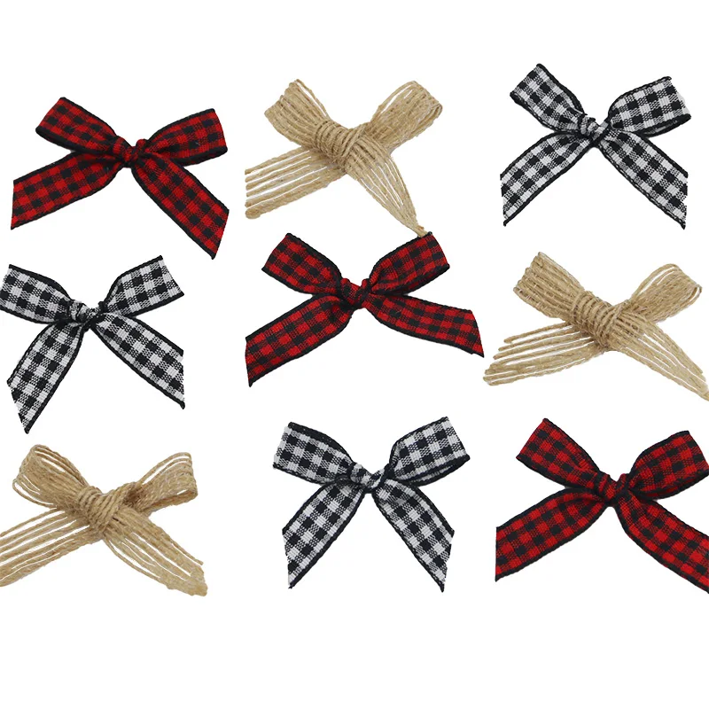 60 pieces/bag 4cm mixed grid bow linen bow clothing matching design sense fashionable hair accessories DIY