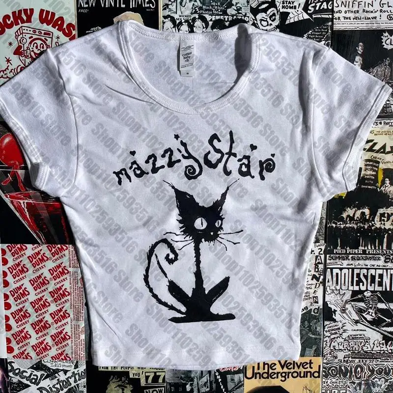 トップス Black Eye Patch STYLE SCRIPT BABY TEE M Xineicy Y2k T-Shirt for Women Girl Short Sleeve Baby Tees
