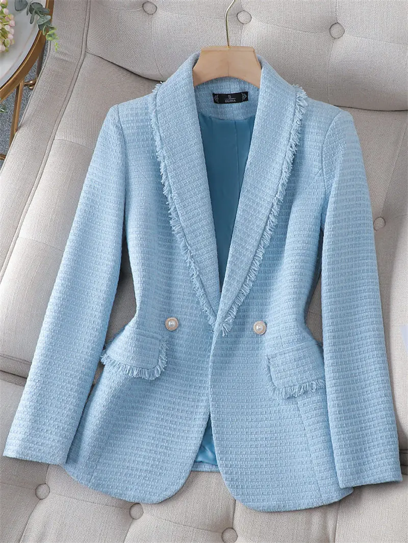 

Woolen Plaid Suit Coat For Women Spring And Autumn 2023 New Fashion Temperament Tweed Jacket Elegant Ladies Blazer Tops Z1384