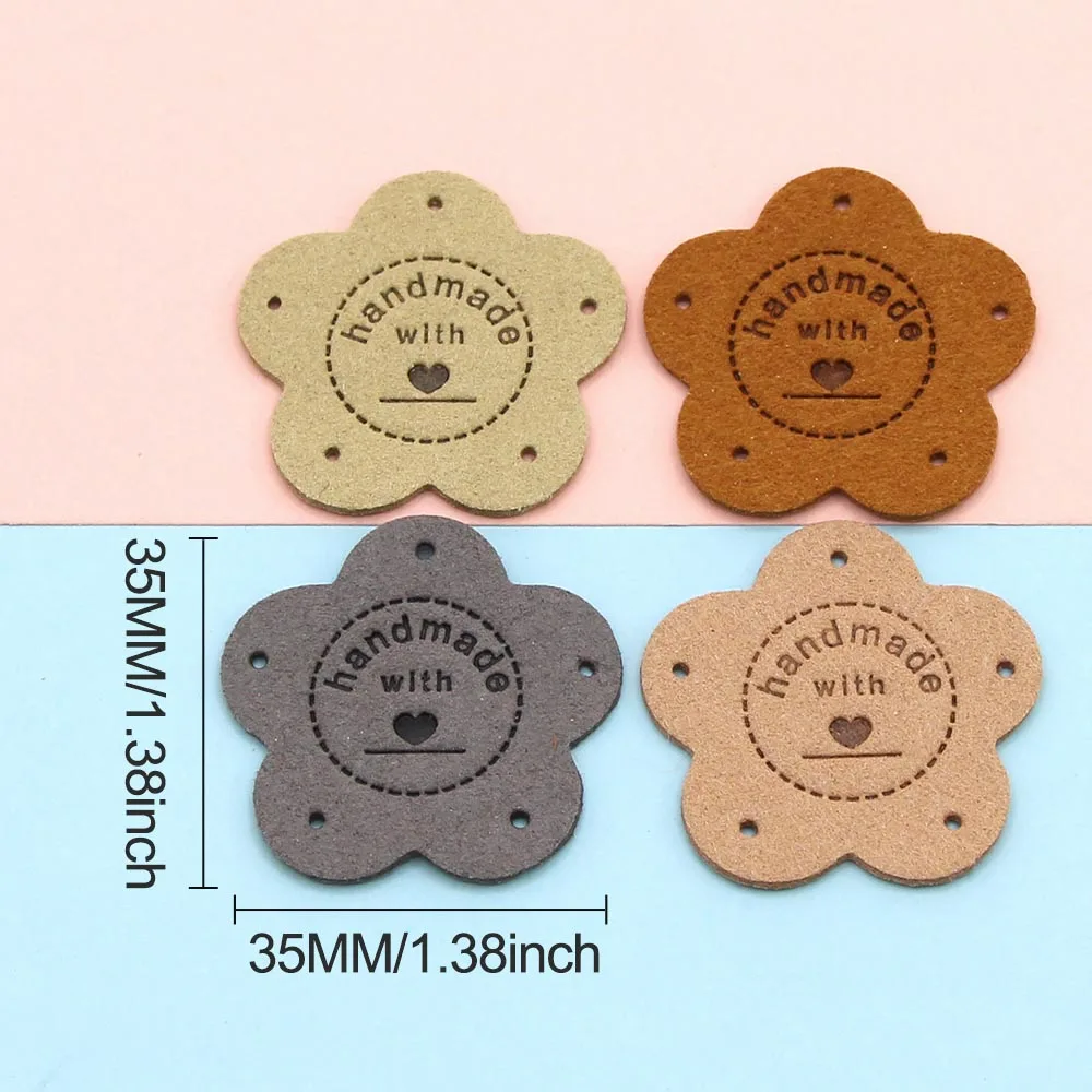 손으로 만든 사랑 가죽 라벨, 수제 태그, 모자 니트, 수제 의류 라벨, DIY 가방 바구니, 35mm, 20 개