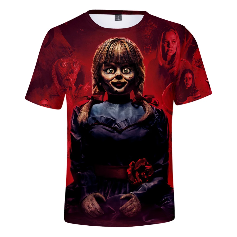 

Повседневные футболки с 3D принтом из фильма ужасов Annabelle, женские/мужские футболки с коротким рукавом в стиле хип-хоп, строительные топы, модная одежда