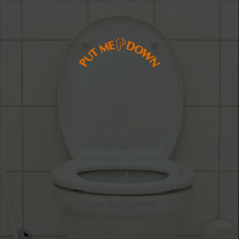 Glow in the Dark Funny Toilet Seat Sticker Put Me Down Toilet Bowl Decal Training Decorations Bathroom DIY Decor toilet stickers
