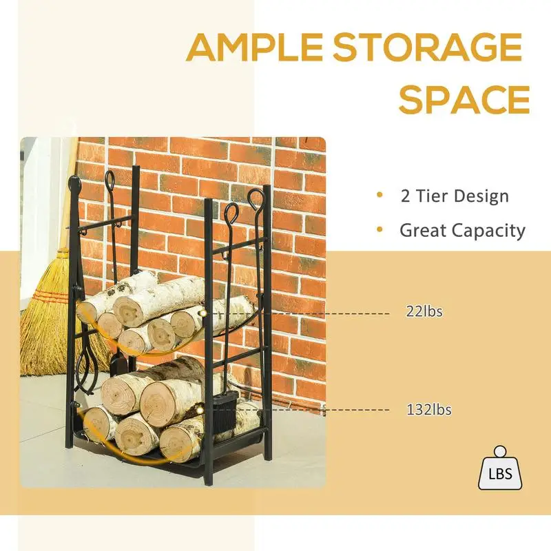 2-Tier Firewood Rack with Tools 4