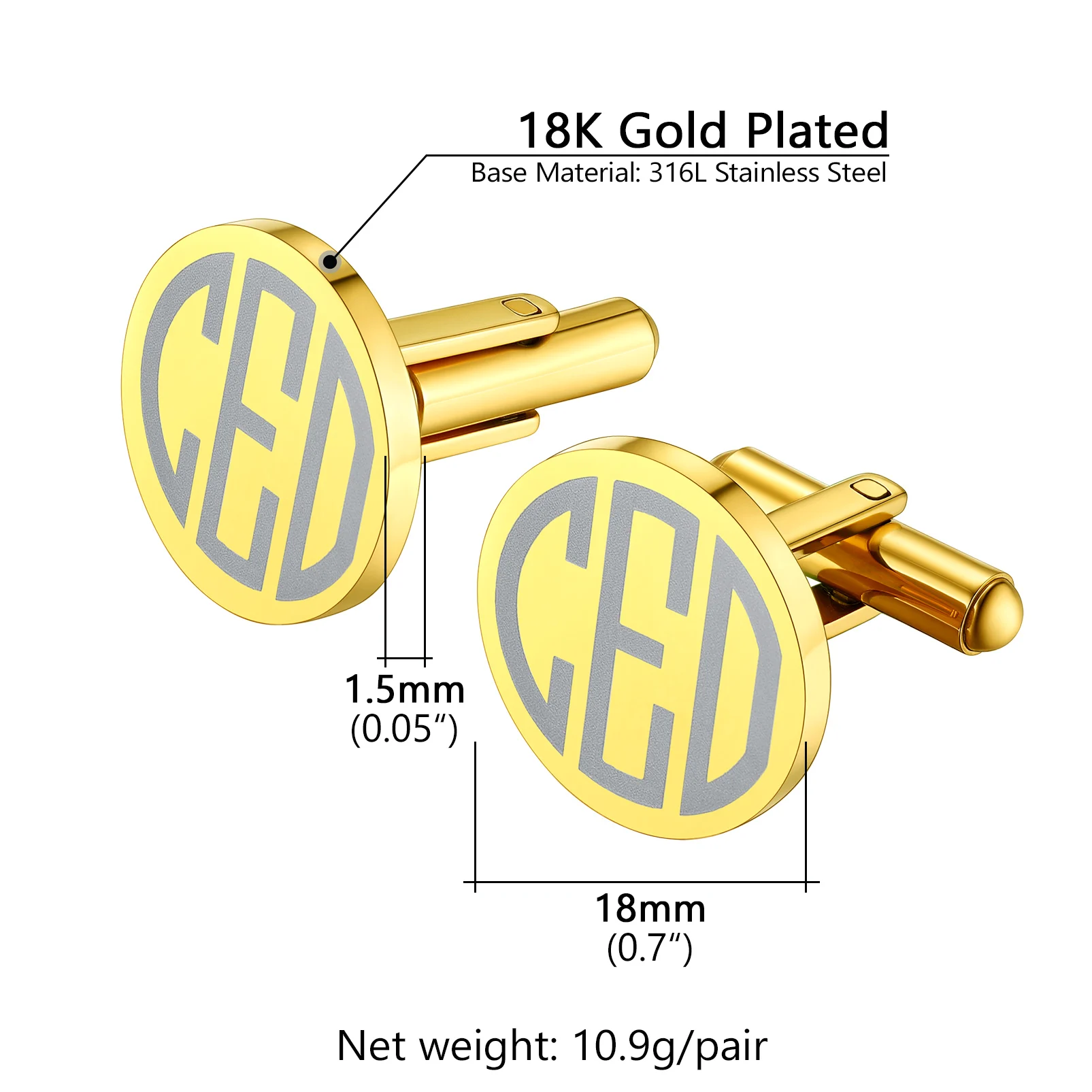 Prosteel Men 18K Gold Plated Customized Fashion Cufflinks Stainless Steel Wedding Tuxedo Shirt Classic Cuff Link